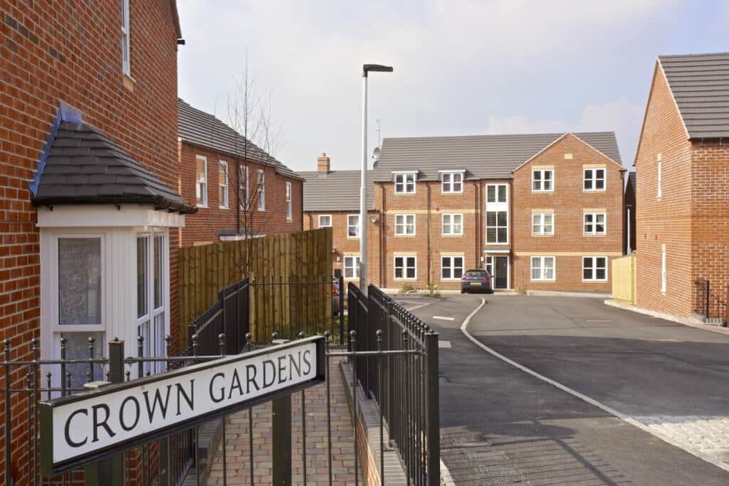 Crown Gardens sign, Ferry Street development Burton-on-Trent
